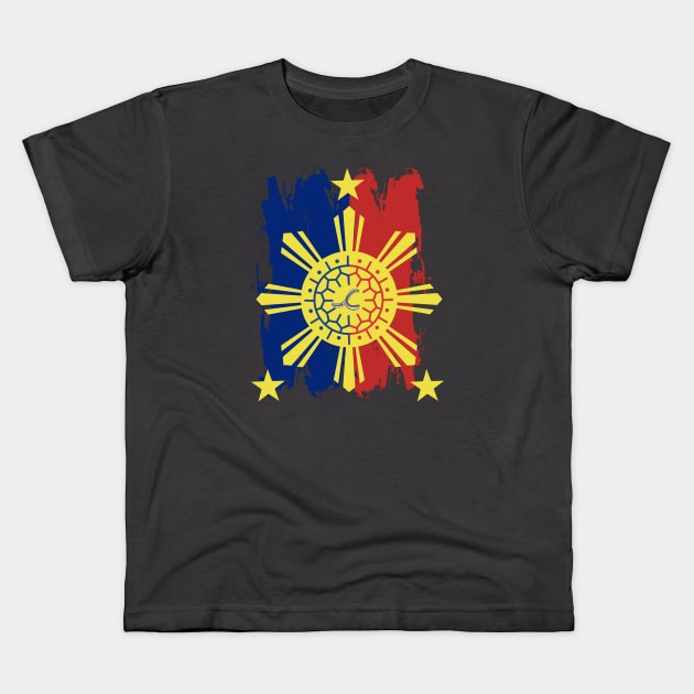 Philippine Flag / 3 Stars & Sun / Baybayin - TA Kids T-Shirt by Pirma Pinas